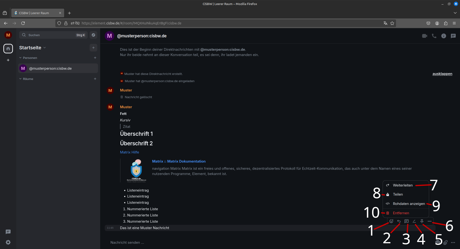 Erläuterung der Symbole in der Texteingabezeile