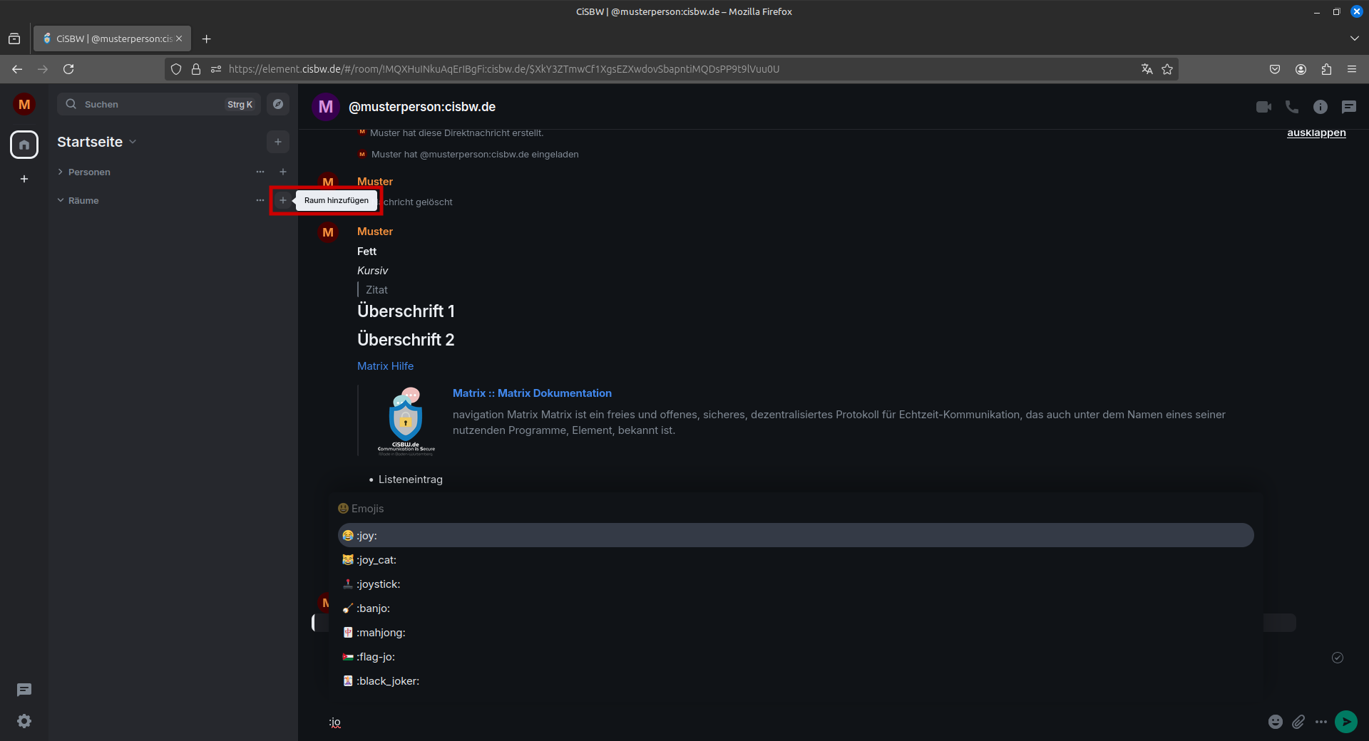 Makierung des Raumhinzufügenbuttons