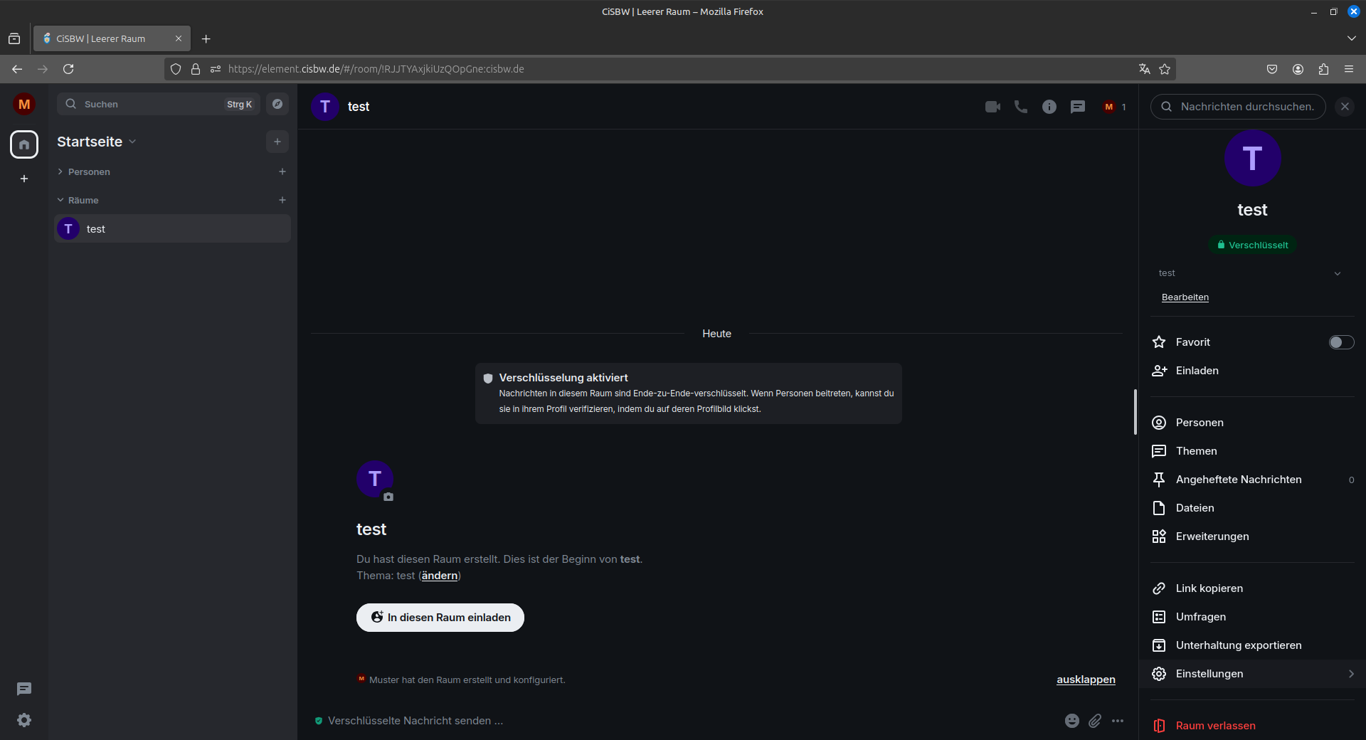 Makierung des Raumenstellungsbuttons für den neu erstellten Raum