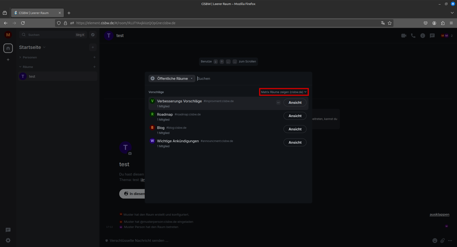 Öffnen des Menüs zum finden von öffentlichen Räumen