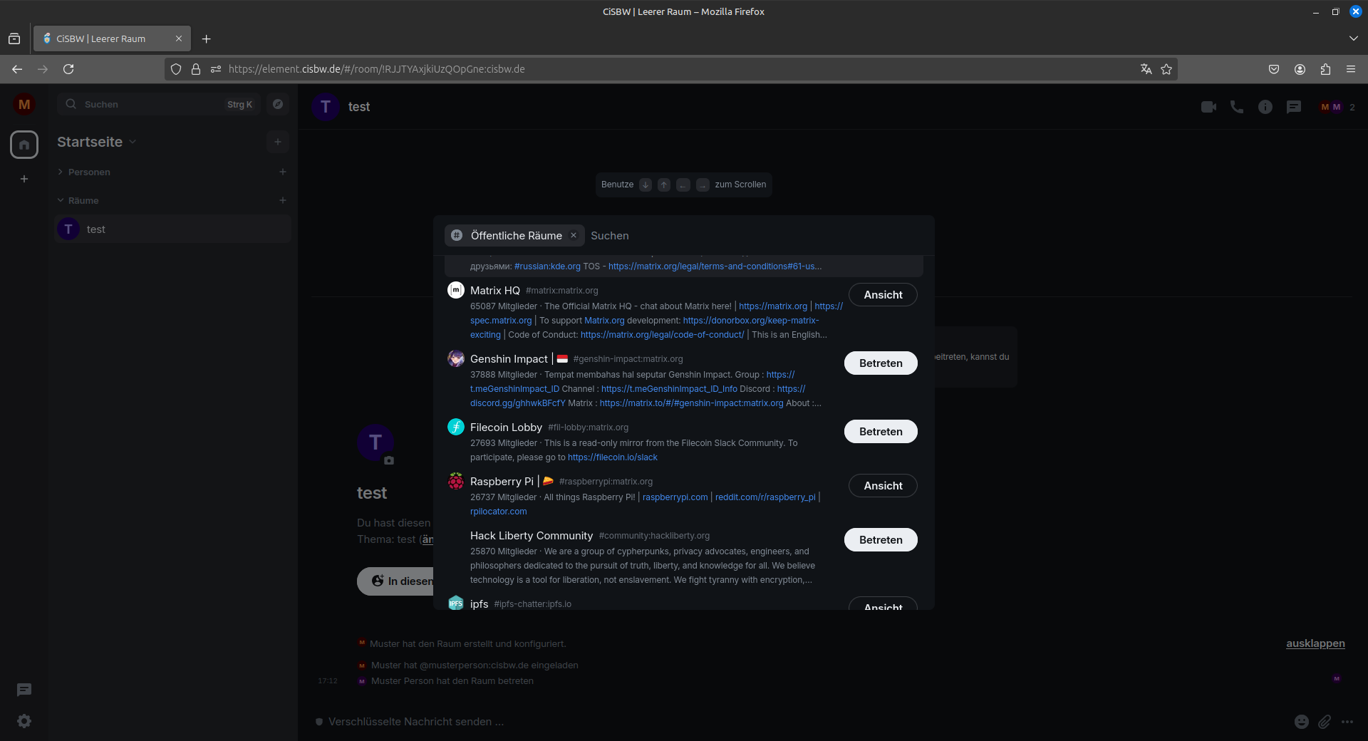 Menü zum finden von öffentlichen Räumen