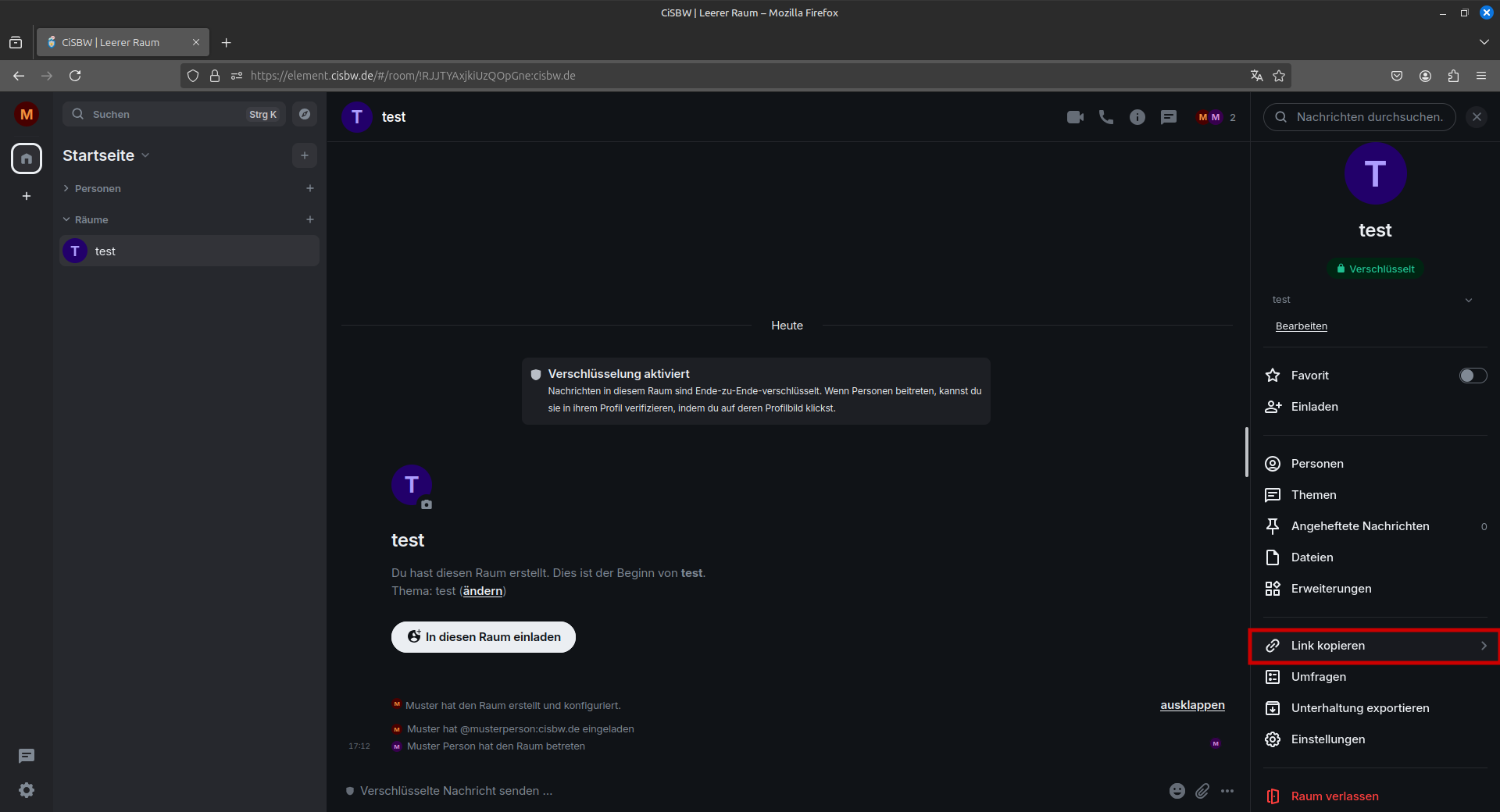 Teilensymbol in der Chatansicht des Raums makiert