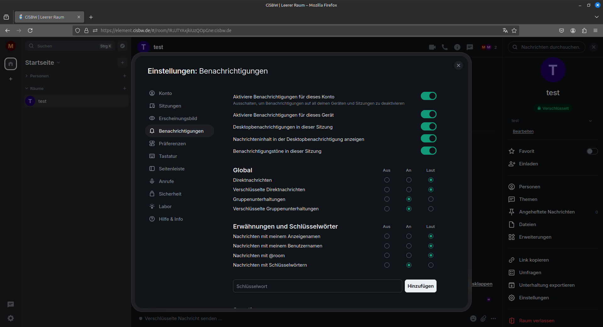 Das Menüs zur Auswahl, wann Benachrichtigungen verschickt werden sollen