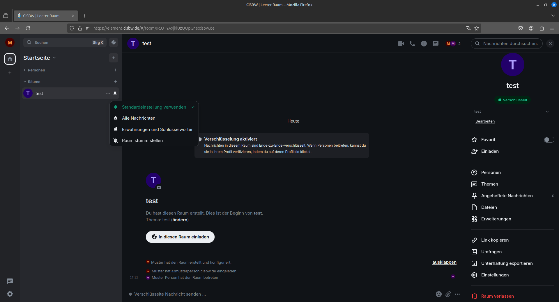 Die Benachrichtigungsoptionen in den Raumeinstellungen