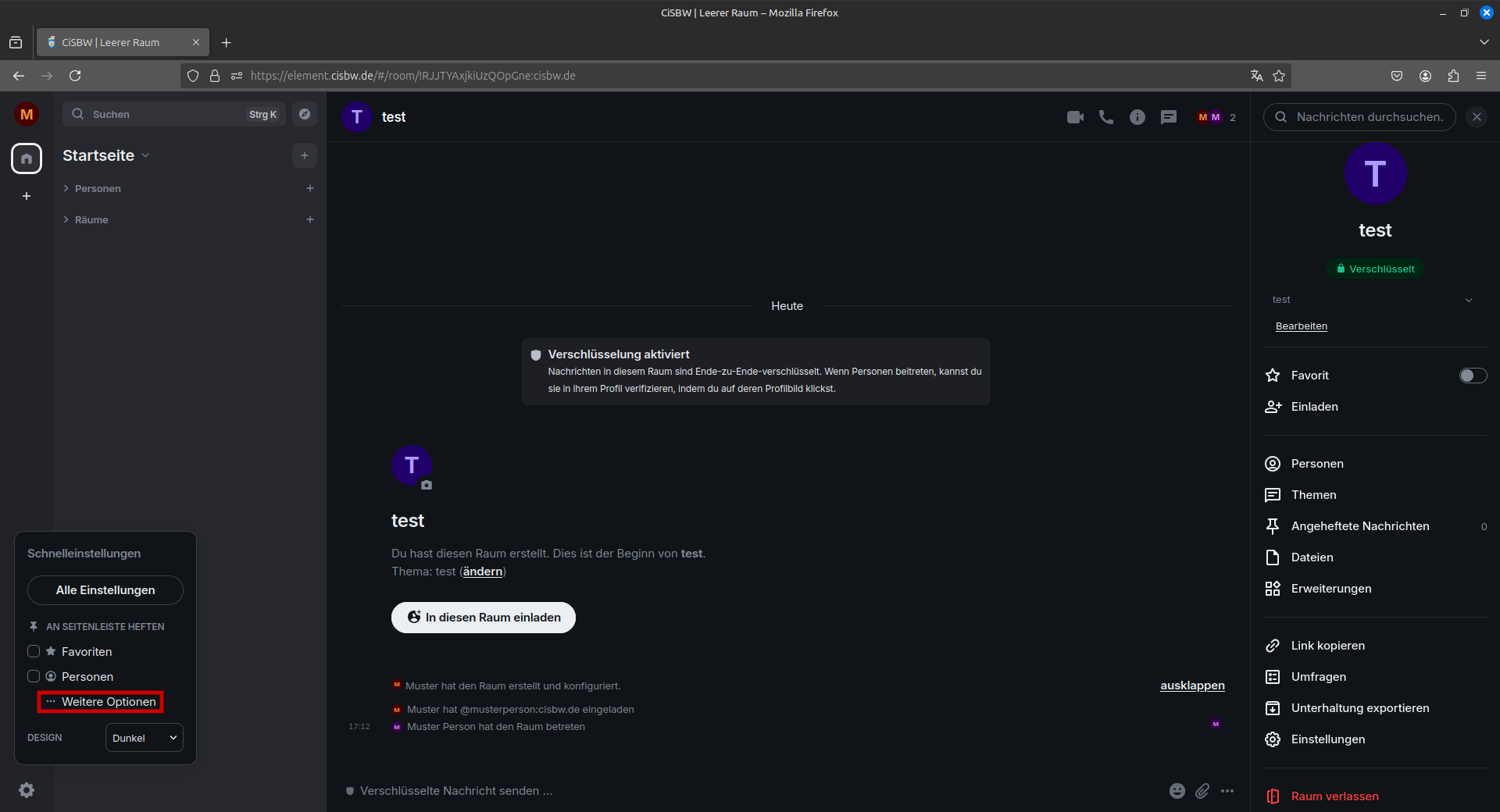 Marker auf das Zahnrad-Icon für die Schnelleinstellungen und darin wiederum auf „Weitere Optionen“