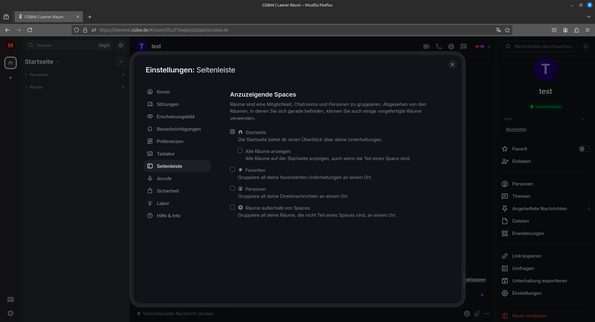 Das Menü Seitenleiste