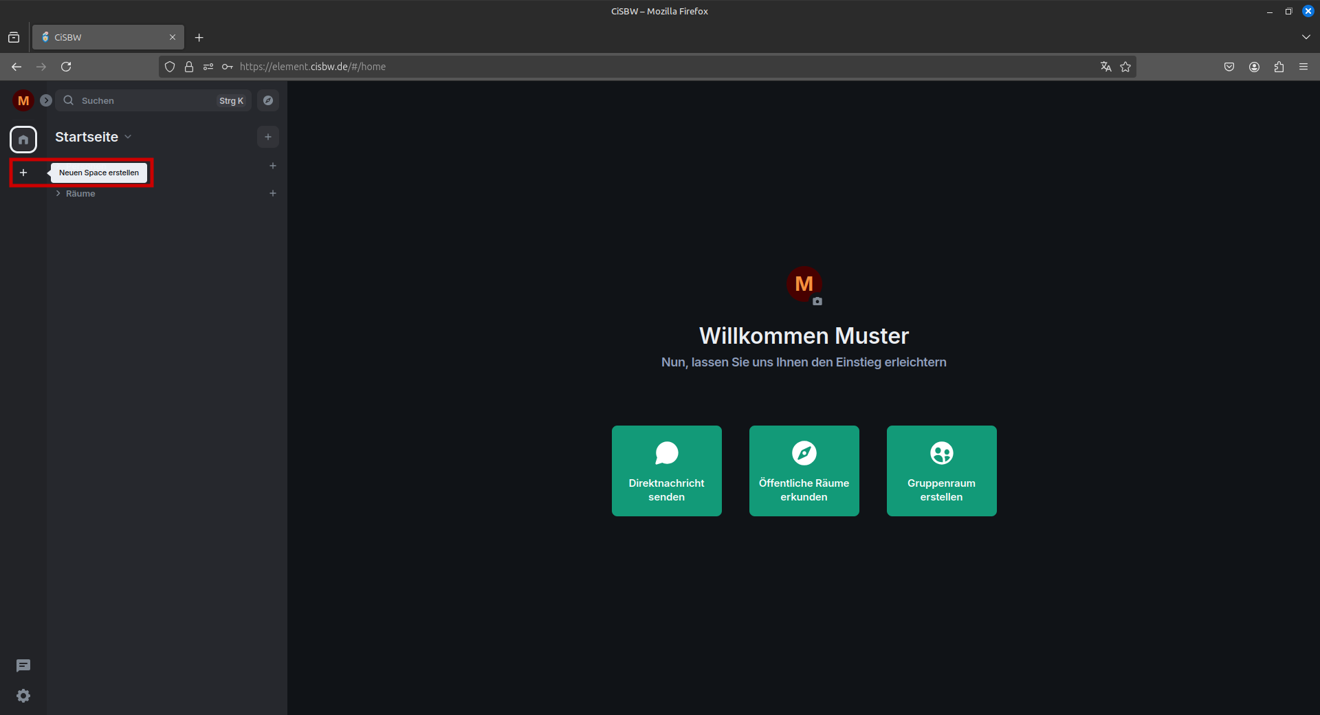 Ein Marker auf das durch ein Plus dargestellte „Neuen Space erstellen“-Icon