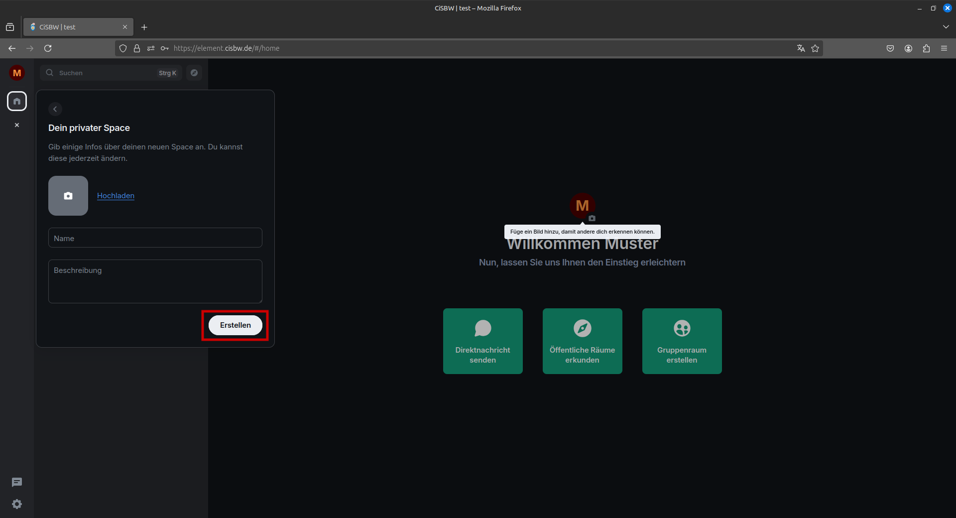 Ein Marker auf den Erstellen-Button