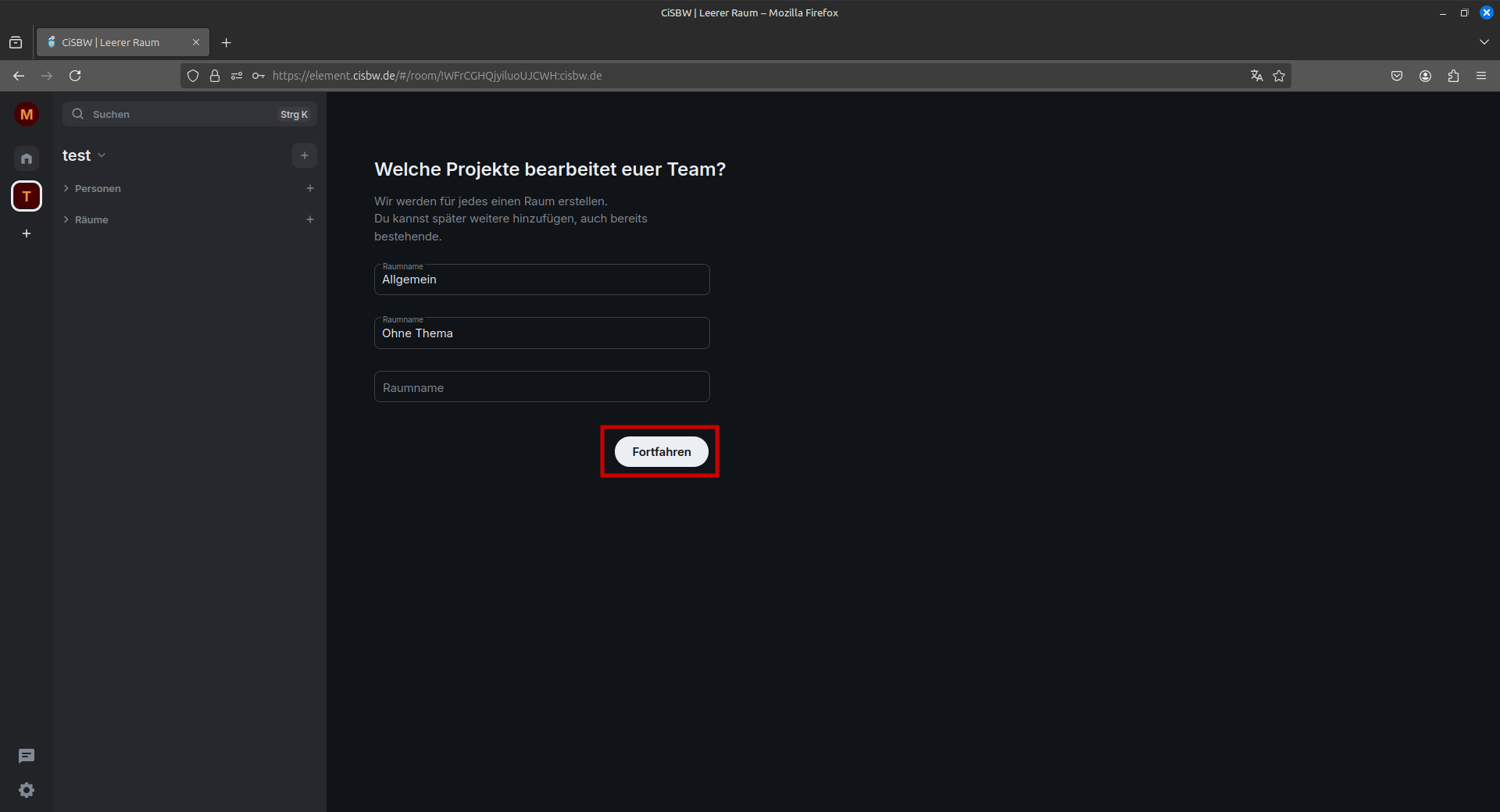 Ein Marker auf den Fortfahren-Button