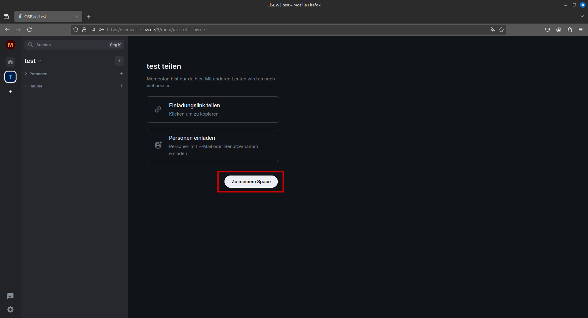 Ein Marker auf den Button „Zu meinem Space“
