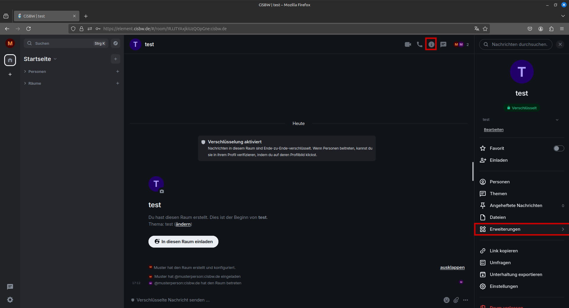 Mit Markern auf dem Rauminfo-Button und dem Button zum Hinzufügen von Widgets, Bridgets und Bots
