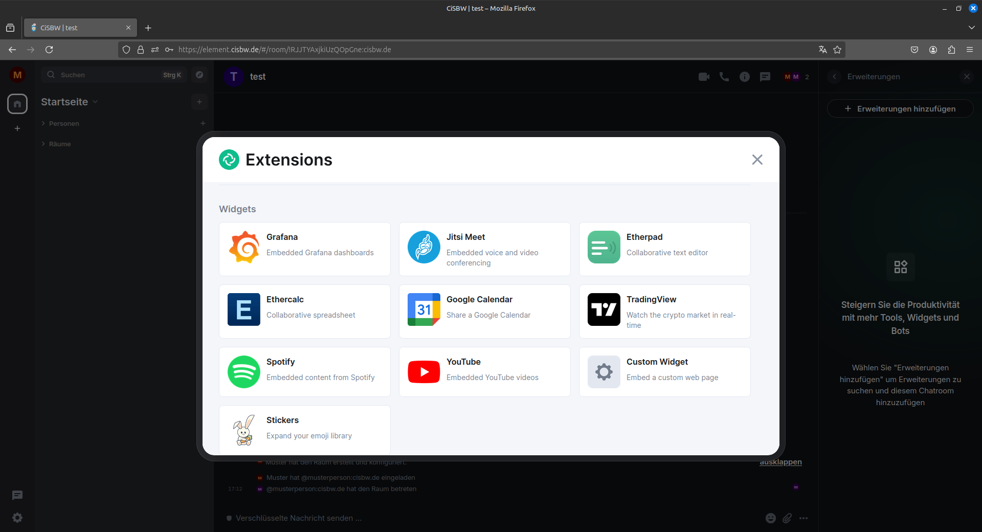 Die Auswahl an Widgets