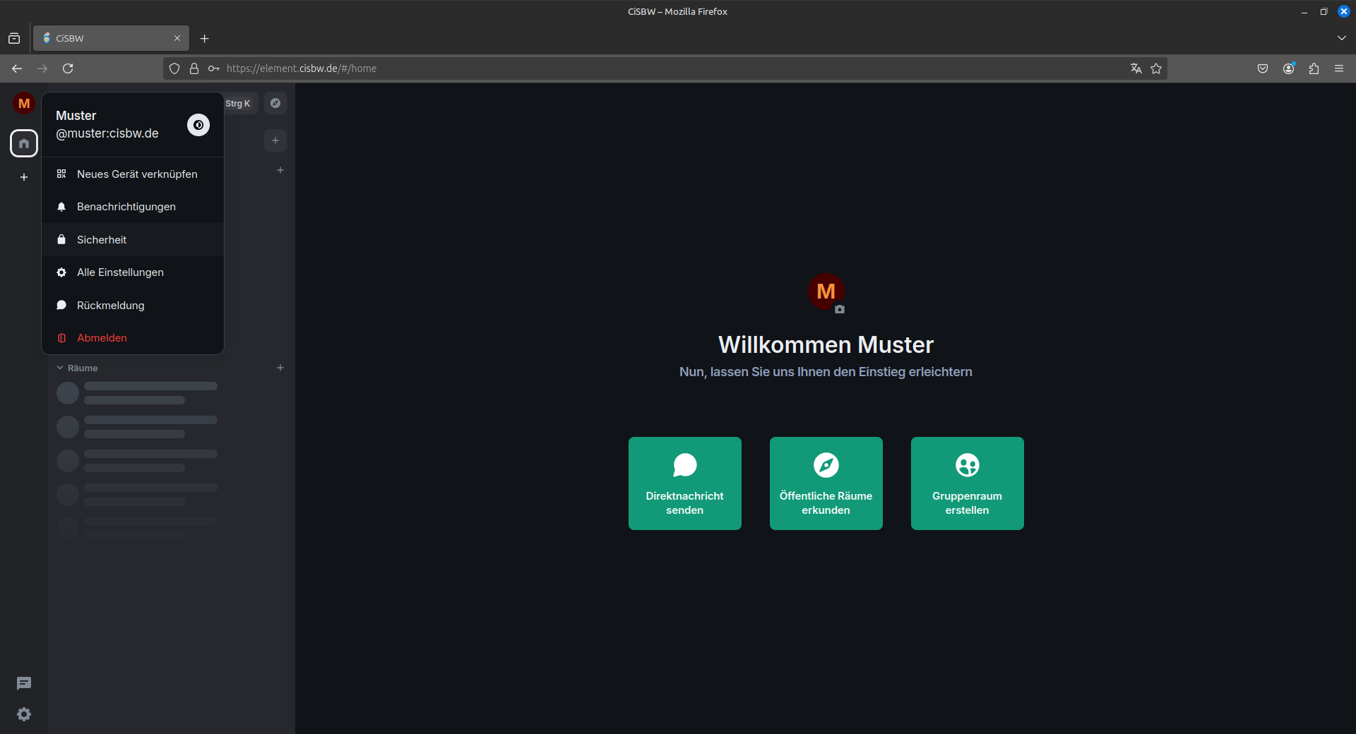 Seitenleiste mit der Auswahl Sicherheit