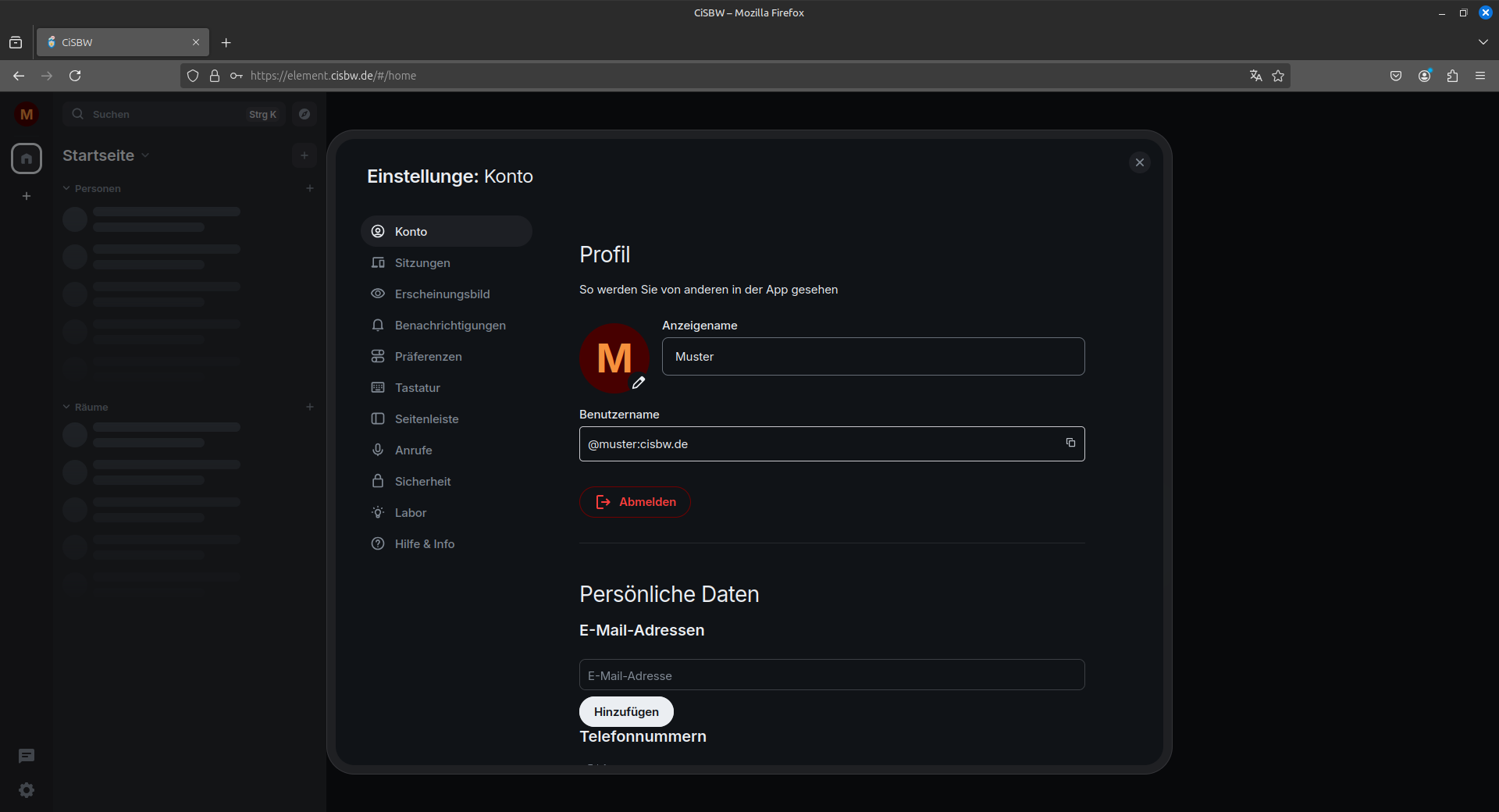 User Informationen einstellen