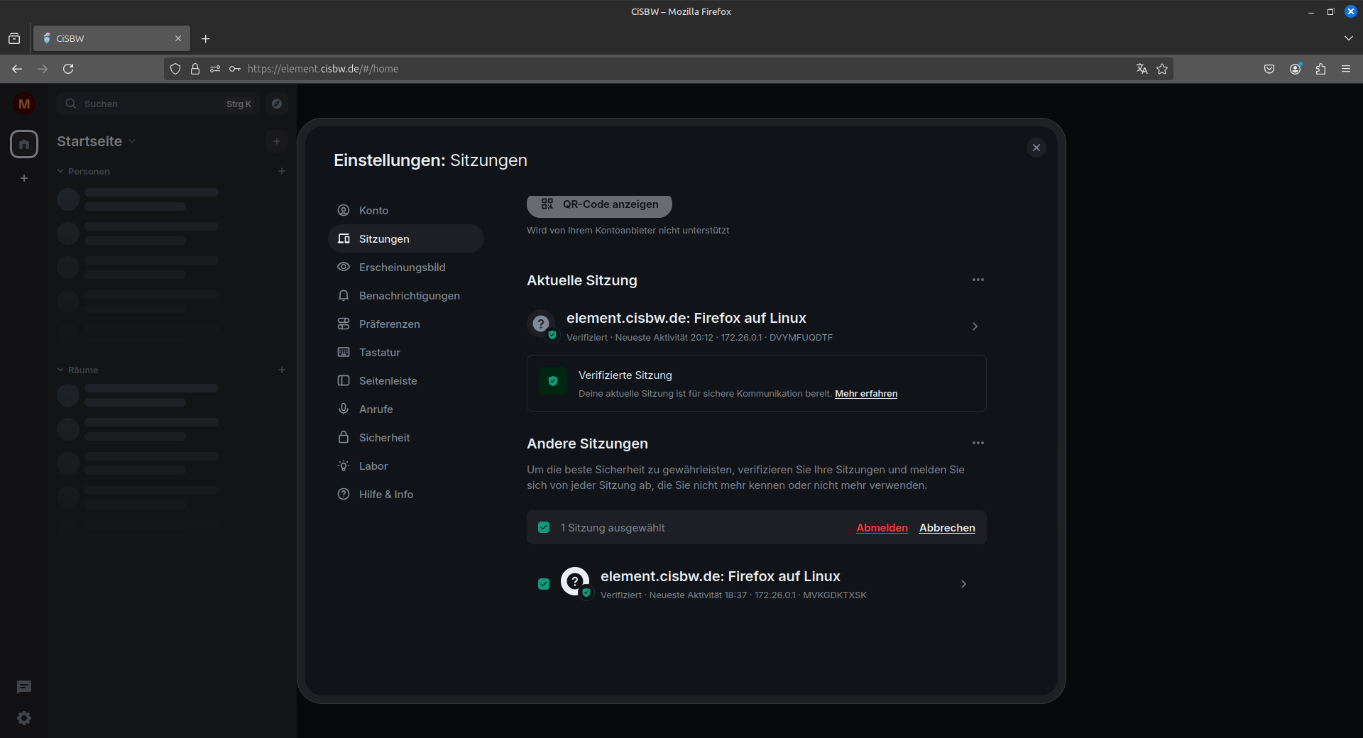 Reiter Sitzungen mit Fokus auf „Andere Sitzung“ mit einer Sitzung ausgewählt