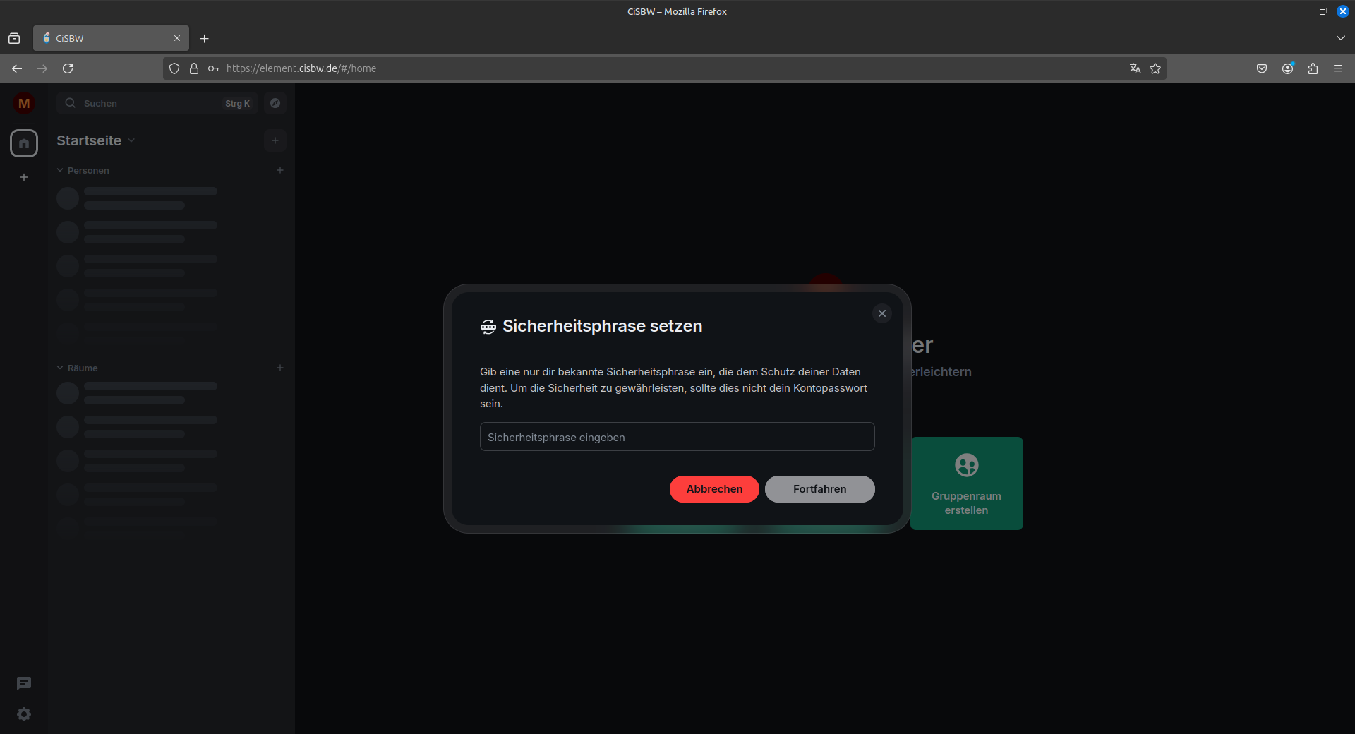 Aufforderung eine Passwort für die Schlüsselsicherung einzugeben