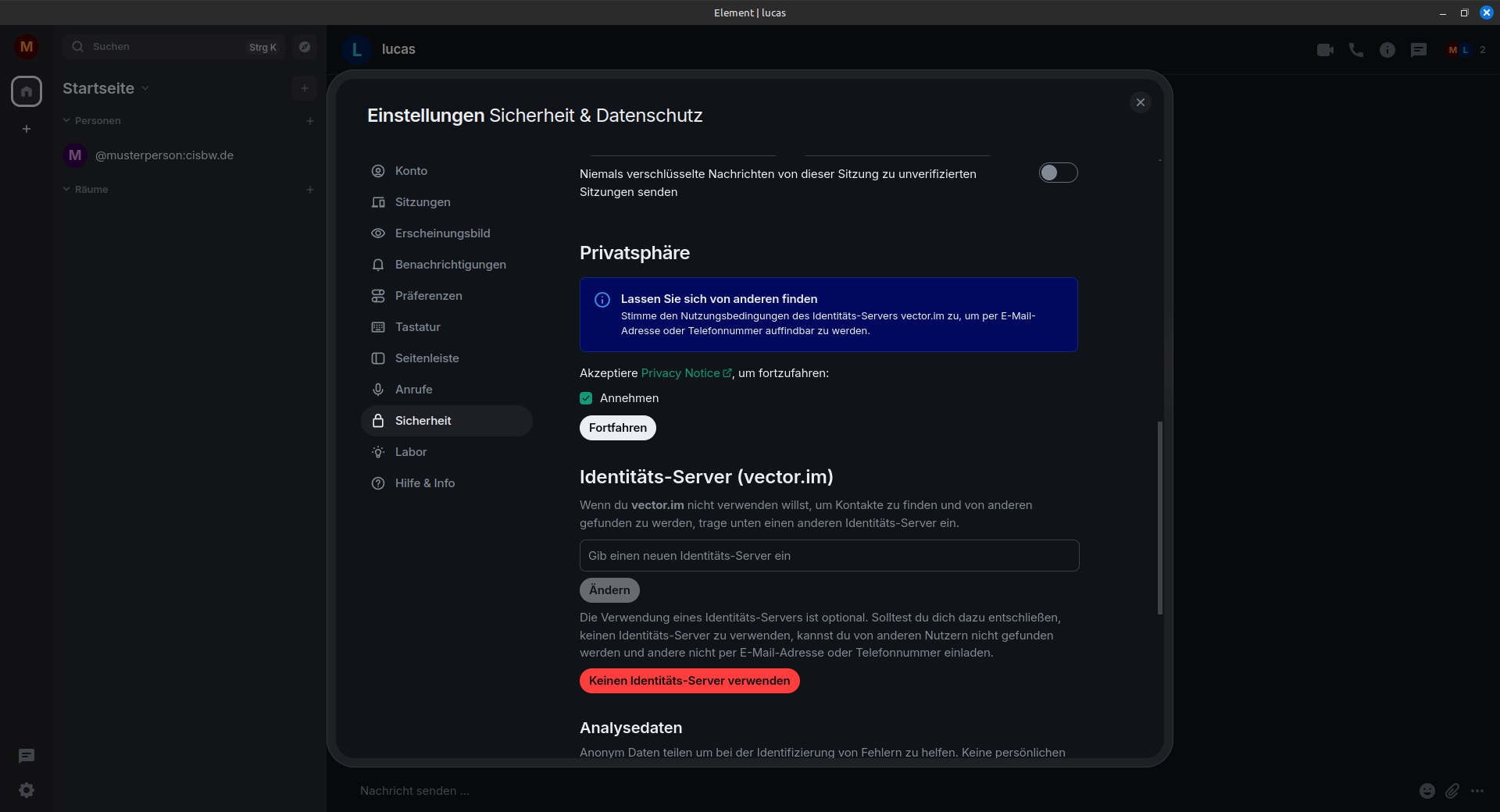 Anzeige des Sicherheitsschlüssel zum abschreiben oder wegspeichern