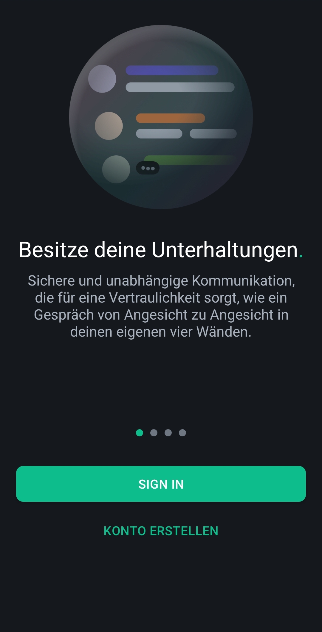 Willkommensbildschirm der Element Android App