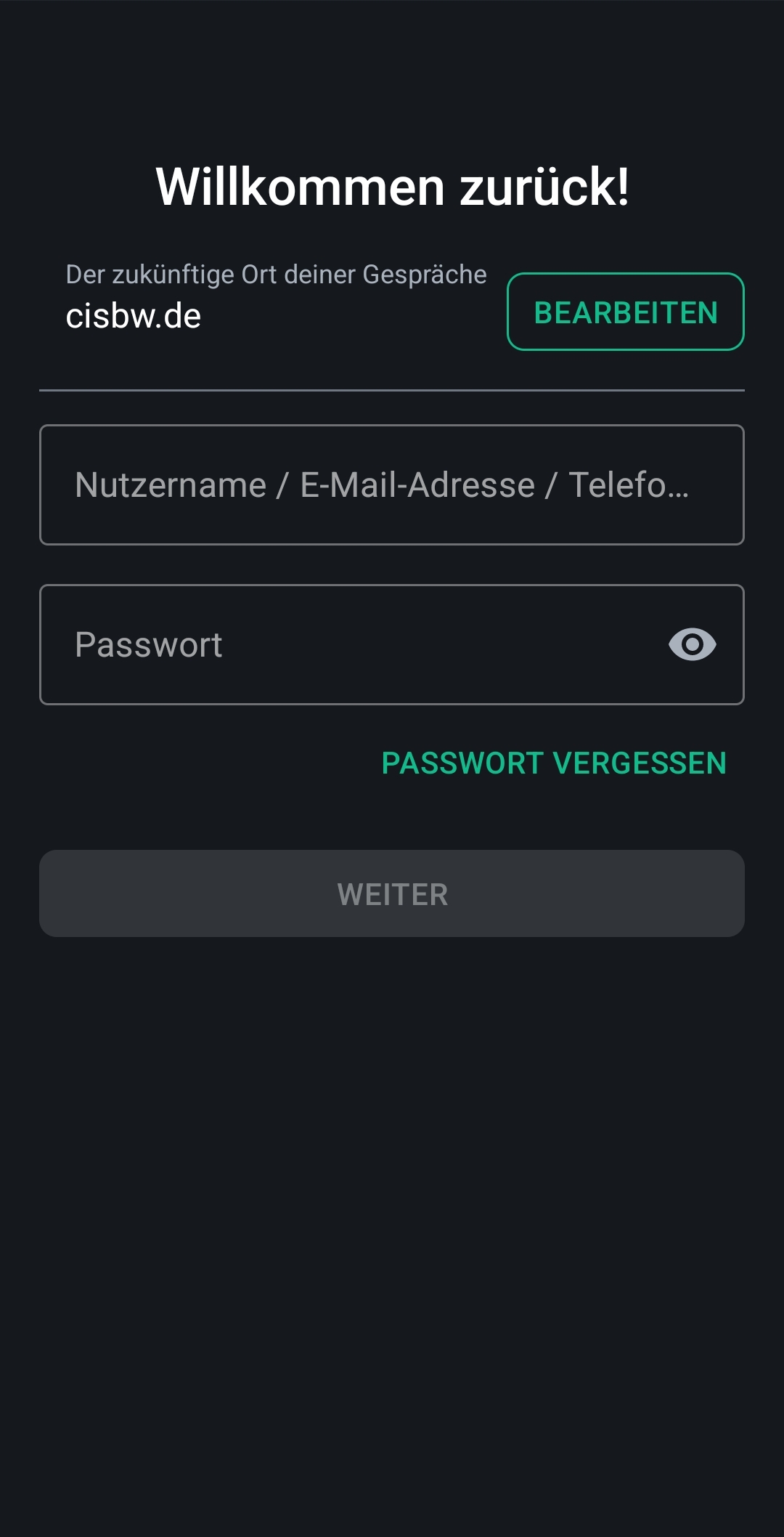 Loginfenster der Element Android App